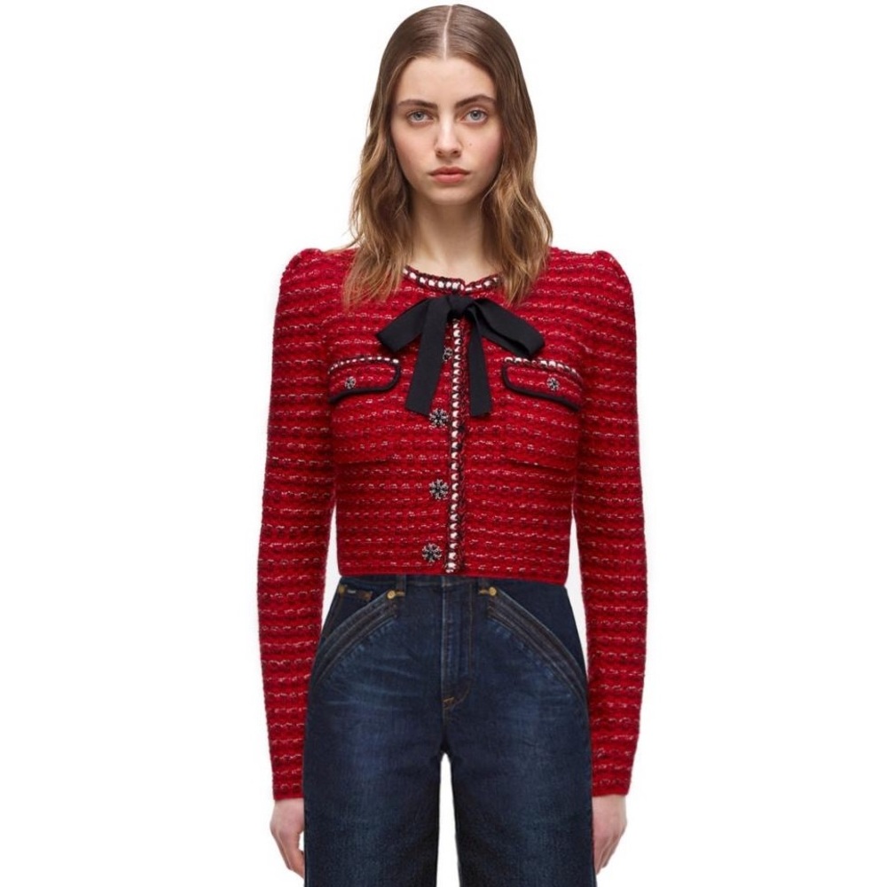 Self portrait Red Melange Cropped Cardigan.